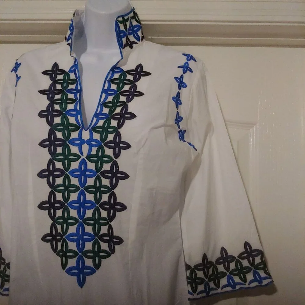 Jude Connally Embroidered 3/4 Sleeve White Lightweight Shift Dress S - Picture 4 of 11